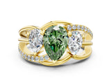 Yellow gold Three-Stone Fancy Green Pear Cut Cut Diamond Split Shank Prong Set Ring
