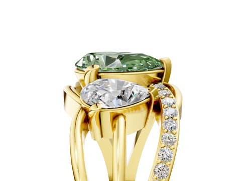 Yellow gold Three-Stone Fancy Green Pear Cut Cut Diamond Split Shank Prong Set Ring_5