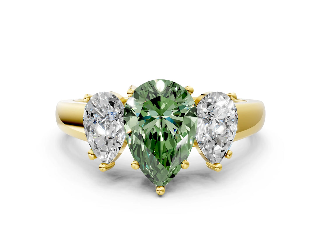 Yellow gold Three-Stone Fancy Green Pear Cut Cut Solitaire Ring with Classic Prong Setting