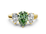 Yellow gold Three-Stone Fancy Green Pear Cut Cut Solitaire Ring with Classic Prong Setting