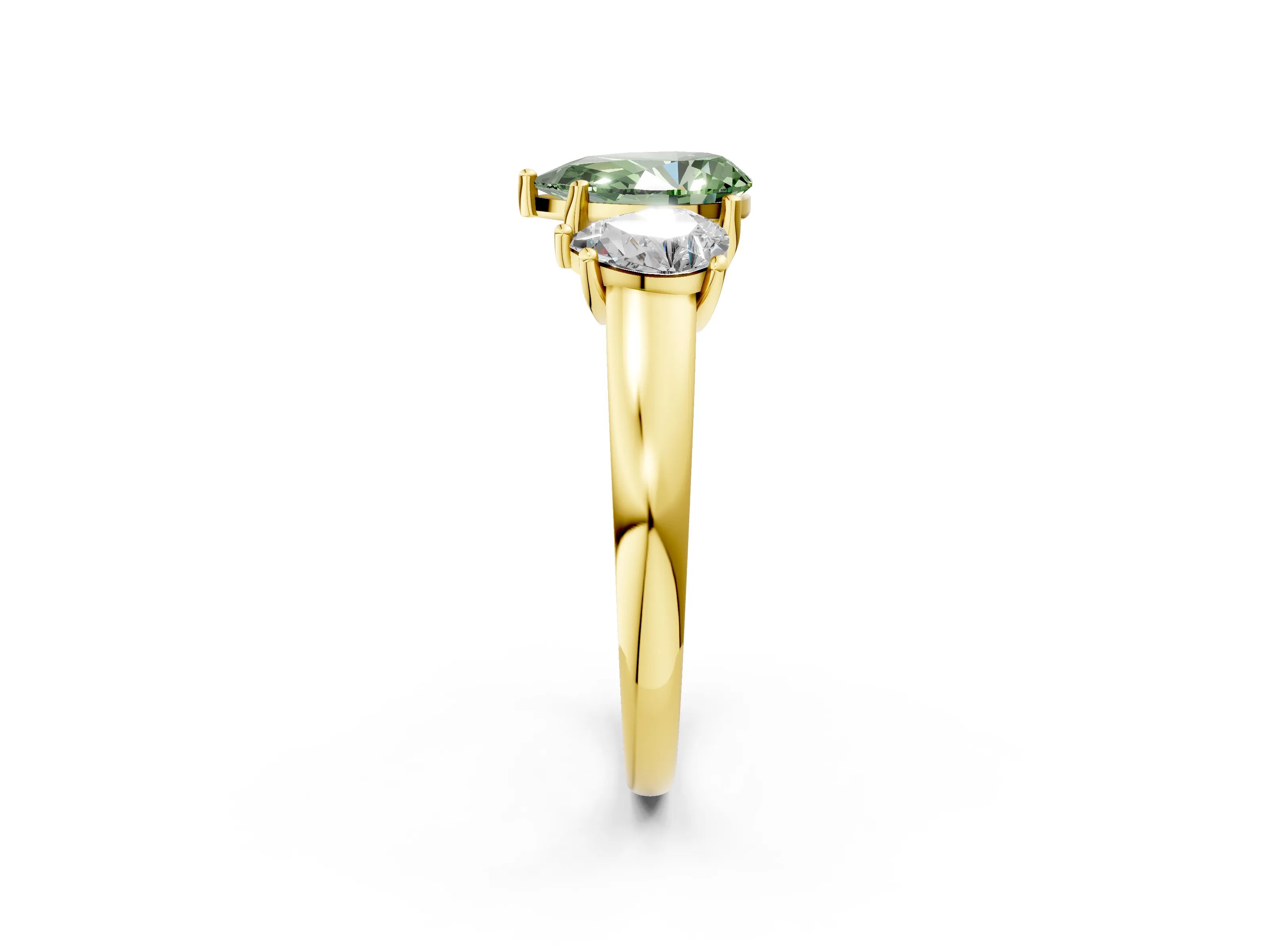 Yellow gold Three-Stone Fancy Green Pear Cut Cut Solitaire Ring with Classic Prong Setting_2