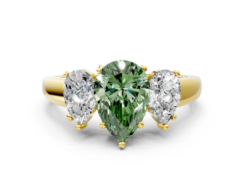 Yellow gold Three-Stone Fancy Green Pear Cut Cut Solitaire Ring with Classic Prong Setting