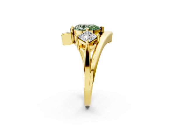Yellow gold Three-Stone Fancy Green Pear Cut Cut Tension Band Ring with Four-Prong Setting