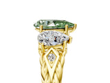 Yellow gold Three-Stone Fancy Green Pear Cut Diamond Braided Band Ring with Four-Prong Setting_45