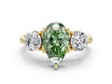 Yellow gold Three-Stone Fancy Green Pear Cut Diamond Channel Set Engagement Ring with Prong Setting_12