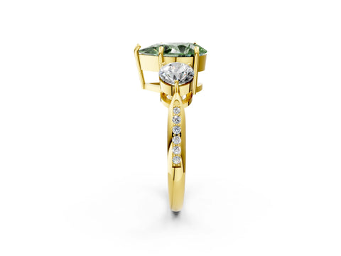 Yellow gold Three-Stone Fancy Green Pear Cut Diamond Channel Set Engagement Ring with Prong Setting_2