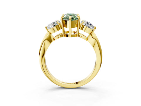 Yellow gold Three-Stone Fancy Green Pear Cut Diamond Channel Set Engagement Ring with Prong Setting_3