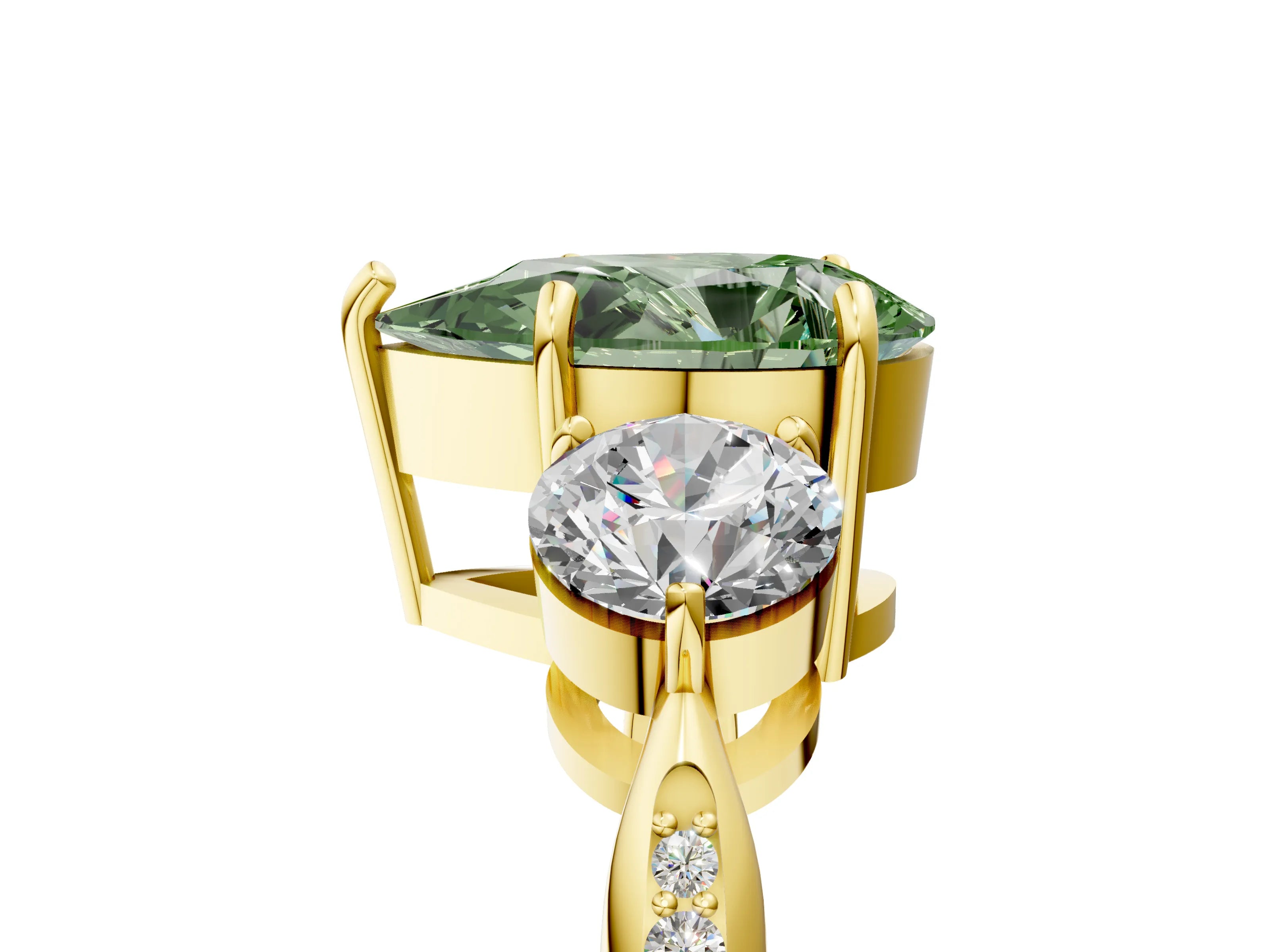 Yellow gold Three-Stone Fancy Green Pear Cut Diamond Channel Set Engagement Ring with Prong Setting_5