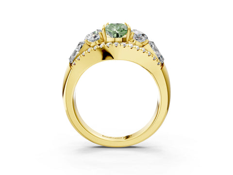 Yellow gold Three-Stone Fancy Green Pear Cut Diamond Engagement Ring with Pave Band and Prong Setting_3