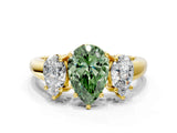 Yellow gold Three-Stone Fancy Green Pear Cut Diamond Engagement Ring with Prong Setting_3
