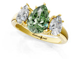 Yellow gold Three-Stone Fancy Green Pear Cut Diamond Engagement Ring with Prong Setting_4
