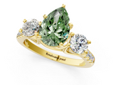 Yellow gold Three-Stone Fancy Green Pear  Cut Diamond Pavé Band with Four-Prong Setting_29