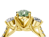 Yellow gold Three-Stone Fancy Green Pear  Cut Diamond Pavé Band with Four-Prong Setting_32