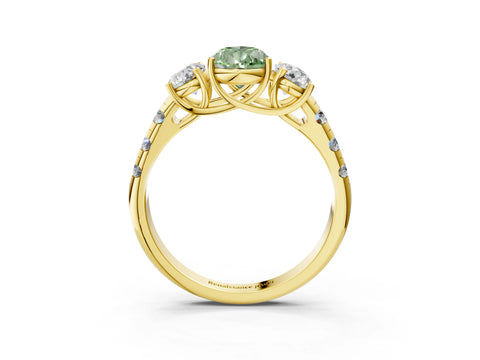 Yellow gold Three-Stone Fancy Green Pear Cut Diamond Pavé Band with Prong Setting_3