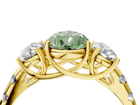 Yellow gold Three-Stone Fancy Green Pear Cut Diamond Pavé Band with Prong Setting_4