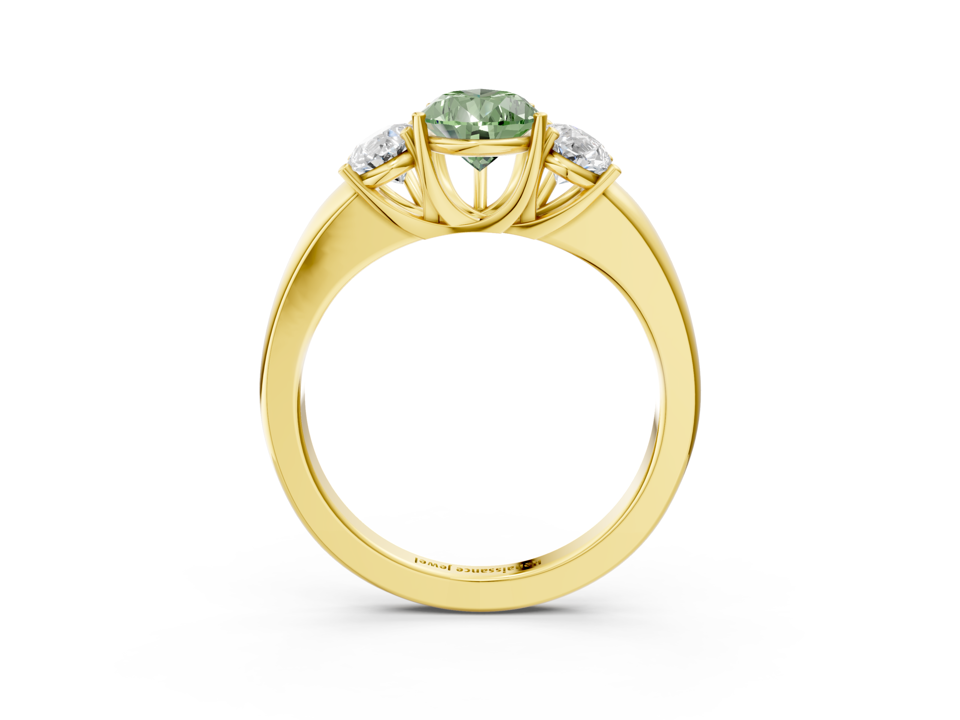 Yellow gold Three-Stone Fancy Green Pear  Cut Diamond Ring with Channel-Set Band and Four-Prong Setting_47