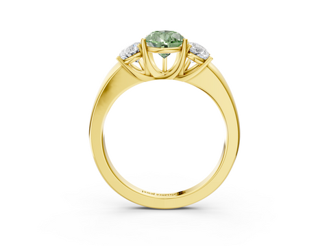 Yellow gold Three-Stone Fancy Green Pear  Cut Diamond Ring with Channel-Set Band and Four-Prong Setting_47