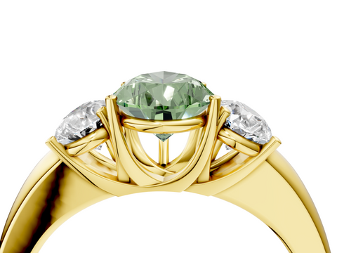 Yellow gold Three-Stone Fancy Green Pear  Cut Diamond Ring with Channel-Set Band and Four-Prong Setting_48