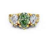 Yellow gold Three-Stone Fancy Green Pear  Cut Diamond Ring with Channel-Set Band and Four-Prong Setting_49