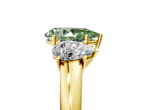 Yellow gold Three-Stone Fancy Green Pear  Cut Diamond Ring with Channel-Set Band and Four-Prong Setting_49