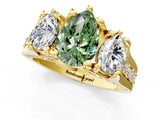 Yellow gold Three-Stone Fancy Green Pear  Cut Diamond Ring with Channel-Set Band and Four-Prong Setting_50
