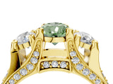 Yellow gold Three-Stone Fancy Green Pear  Cut Diamond Ring with Channel-Set Band and Four-Prong Setting_53