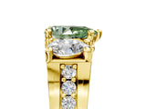Yellow gold Three-Stone Fancy Green Pear  Cut Diamond Ring with Channel-Set Band and Four-Prong Setting_54