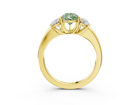 Yellow gold Three-Stone Fancy Green Pear  Cut Diamond Ring with Channel-Set Band and Four-Prong Setting_64