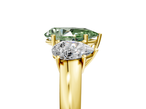 Yellow gold Three-Stone Fancy Green Pear  Cut Diamond Ring with Channel-Set Band and Four-Prong Setting_66