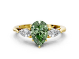 Yellow gold Three-Stone Fancy Green Pear  Cut Diamond Ring with Pear Side Stones in Four-Prong Setting_110