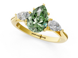 Yellow gold Three-Stone Fancy Green Pear  Cut Diamond Ring with Pear Side Stones in Four-Prong Setting_111