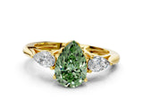 Yellow gold Three-Stone Fancy Green Pear Cut Diamond Ring with Pear  Side Stones in Four-Prong Setting_12