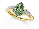 Yellow gold Three-Stone Fancy Green Pear Cut Diamond Ring with Pear  Side Stones in Four-Prong Setting_13