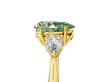 Yellow gold Three-Stone Fancy Green Pear Cut Diamond Ring with Pear  Side Stones in Four-Prong Setting_17