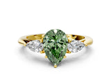 Yellow gold Three-Stone Fancy Green Pear Cut Diamond Ring with Pear  Side Stones in Four-Prong Setting_48