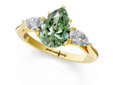 Yellow gold Three-Stone Fancy Green Pear Cut Diamond Ring with Pear  Side Stones in Four-Prong Setting_49