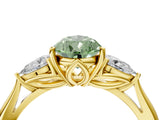 Yellow gold Three-Stone Fancy Green Pear Cut Diamond Ring with Pear  Side Stones in Four-Prong Setting_52