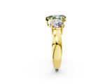 Yellow gold Three-Stone Fancy Green Pear Cut Diamond Ring with Round Side Stones, Classic Band, and Four-Prong Setting_2