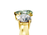 Yellow gold Three-Stone Fancy Green Pear Cut Diamond Ring with Round Side Stones, Classic Band, and Four-Prong Setting_5