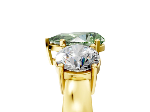 Yellow gold Three-Stone Fancy Green Pear Cut Diamond Ring with Round Side Stones, Classic Band, and Four-Prong Setting_5