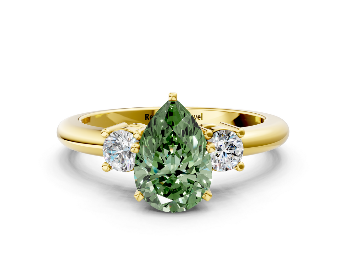 Yellow gold Three-Stone Fancy Green Pear  Cut Diamond Solitaire with Prong Setting and Classic Band_47