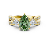 Yellow gold Three-Stone Fancy Green Pear  Cut Diamond Twist Band with Prong Setting_56