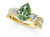 Yellow gold Three-Stone Fancy Green Pear  Cut Diamond Twist Band with Prong Setting_57