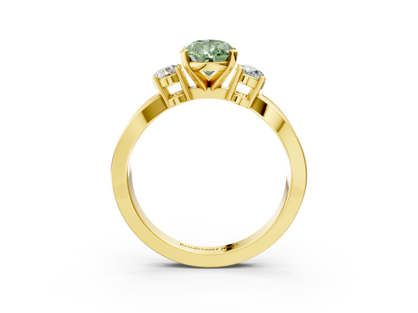 Yellow gold Three-Stone Fancy Green Pear  Cut Diamond Twist Band with Prong Setting