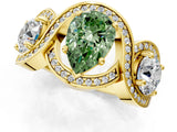 Yellow gold Three-Stone Fancy Green Pear Cut Diamond Wave Pave Band with Prong Setting_25