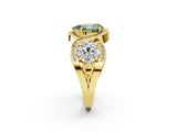 Yellow gold Three-Stone Fancy Green Pear Cut Diamond Wave Pave Band with Prong Setting_26