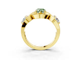 Yellow gold Three-Stone Fancy Green Pear Cut Diamond Wave Pave Band with Prong Setting_27