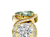 Yellow gold Three-Stone Fancy Green Pear Cut Diamond Wave Pave Band with Prong Setting_29