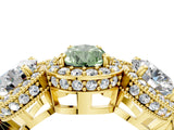Yellow gold Three-Stone Fancy Green Pear Cut Halo Diamond Milgrain Band with Four-Prong Setting_10
