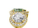 Yellow gold Three-Stone Fancy Green Pear Cut Halo Diamond Milgrain Band with Four-Prong Setting_11